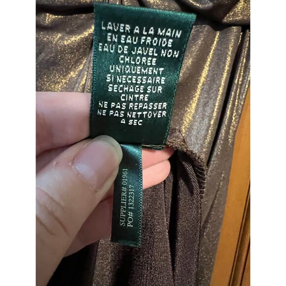 Lauren Ralph Lauren Women's Halter Evening Formal Dress Metallic Bronze Size 14 - Picture 5 of 10